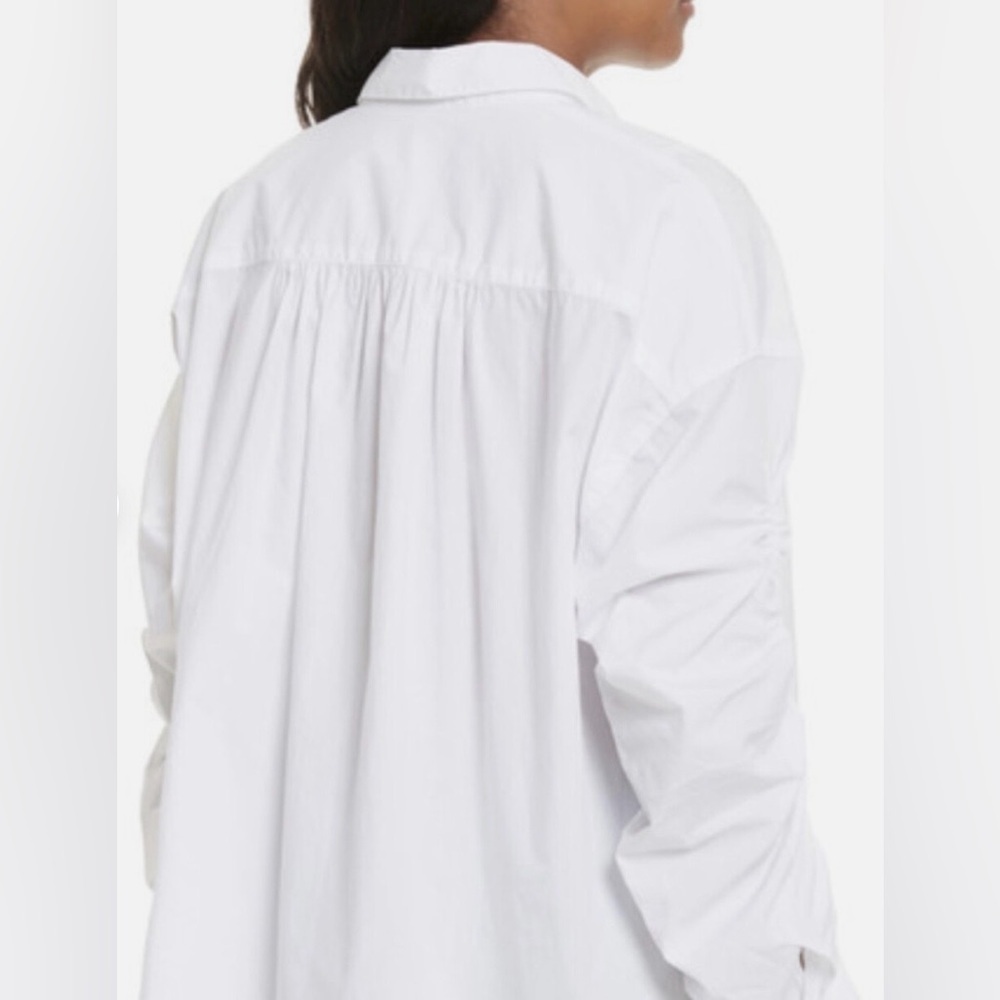 Crisp White Button-Down Shirt white Blouse  cinched sleeves - Picture 4 of 10